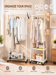 1pc White Rolling Garment Rack, Floor-Standing Open Wardrobe With Hanging Rod And Multi-Layer Storage Shelves, Large Capacity Clothing Organizer, Can Store Clothes, Shoes, Bags And Hats, Space-Saving Mobile Clothes Rack, Suitable For Bedroom, Dorm, Apartment, Entryway And Small Spaces, Minimalist Home Storage And Organization, Applicable For Spring, Summer, Autumn And Winter Home Storage, Random Style Shipment - Multicolor - View 5