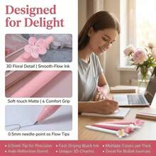 4pcs/Set Random Flower Pattern Retractable Ballpoint Pens, Multiple Designs, Simple Printed Pens, Suitable For Weddings, Parties, Daily Use, Gifts, Perfect Valentine's Day Gift For Friends And Family - A - View 8