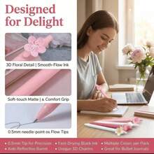 4pcs/Set Random Flower Pattern Retractable Ballpoint Pens, Multiple Designs, Simple Printed Pens, Suitable For Weddings, Parties, Daily Use, Gifts, Perfect Valentine's Day Gift For Friends And Family - A - View 10