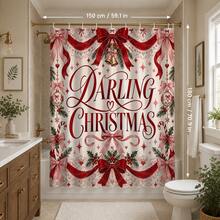 Set Dekorasi Kamar Mandi Multifungsi Motif Pita Renda 1pc/4pcs, Tirai Shower dengan 12 Kait Gratis, Keset Lantai Bentuk U dan Penutup Dudukan Toilet Bulat, Premium untuk Suasana Liburan, Cocok untuk Semua Dekorasi Ruangan - Pita renda - View 11