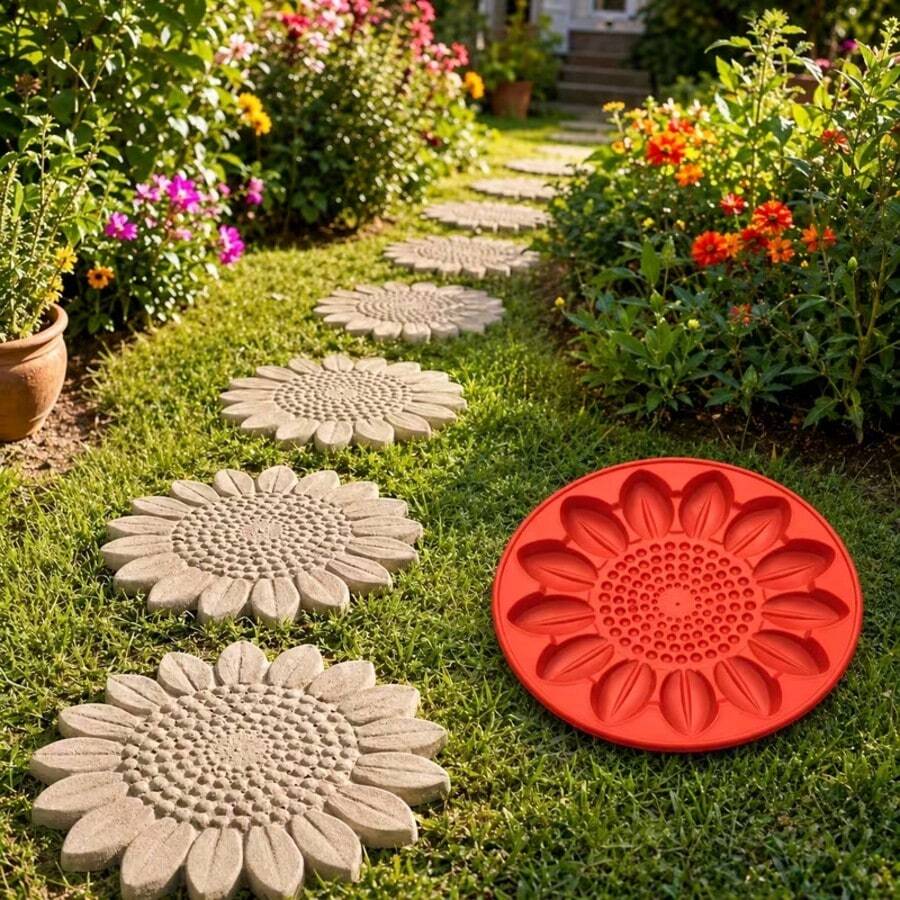 DIY Sunflower Concrete Stepping Stone Mold, Reusable, For Making Garden Pathway Stones, Yard Lawn Decorative Stones Art Tool - Sunflower - View 1