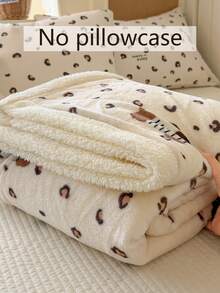 1pc Double Layer Fleece Blanket, Warm Thickened Autumn/Winter Throw, Soft Comfortable Durable Long-Lasting Skin-Friendly Fabric, For Home Decor, Suitable For Bed, Sofa, Office, Room Decoration, Dorm, Machine Washable - Beige - View 1