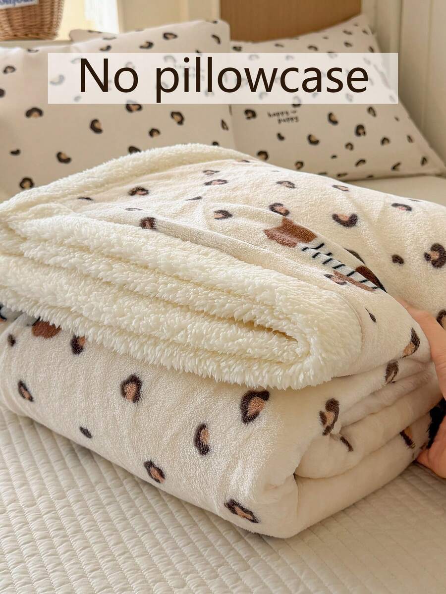 1pc Double Layer Fleece Blanket, Warm Thickened Autumn/Winter Throw, Soft Comfortable Durable Long-Lasting Skin-Friendly Fabric, For Home Decor, Suitable For Bed, Sofa, Office, Room Decoration, Dorm, Machine Washable - Beige - View 1