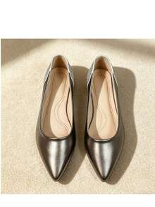 Women's Pointed Toe Shallow Flat Shoes With Rhinestone Heel Patchwork Soft Leather Granny Shoes, Commute Versatile Gentle Fairy Shoes - Dark Grey - View 10