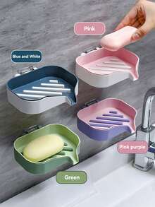 1pc/4pcs Wall-Mounted Soap Holder With Drainage Spout, No-Drill Self-Adhesive Double Layer Soap Rack, Suitable For Shower, Bathroom, Kitchen, Waterproof Drainage Soap Dish, Keeps Soap Dry And Clean, Multi-Color Soap Storage Box, Suitable For Home Bathroom Sink - Multicolor - View 5