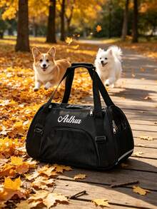 Custom Embroidered Name Pet Carrier Bag, Breathable Mesh Portable Travel Handbag, Outdoor Carry Tote For Small Dogs & Cats - 1 Set - View 4