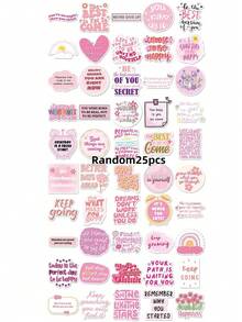 25pcs Of Refreshing Pink Inspirational Quote Stickers, Waterproof And Durable For Journaling And Decorating. Featuring A Soothing Pink Tone, Heartwarming And Inspiring Quotes, And A Soft, Sophisticated Color Scheme. Compact And Versatile. The Surface Is Coated For Waterproofing And Sun Protection, Is Wear-Resistant, Tear-Resistant, And Colorfast. Perfect For Decorating Notebooks, Phones, Suitcases, Guitars, Scrapbook Materials, And Back-To-School DIY Crafts. - Multicolor - View 7