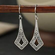 Vintage Long Geometric Earrings, Minimalist Hollow Ear Jewelry - Silver - View 2