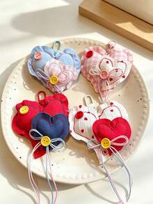 Fabric Heart Keychain,Coquette Cottagecore Embroidered Heart Bag Charm,Button Bow Long Streamer Backpack Pendant,Sweet Aesthetic Key Ring Gift - Multicolor - View 5