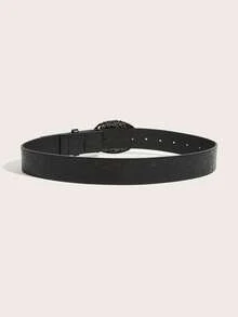 1件女款復古十字合金扣印花PU腰帶，適合萬聖節穿搭 - 黑色 - 查看 3