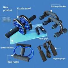 7-Piece Ab Roller & Push-Up Set, I-Shaped Push-Up Bars, Jump Rope, Foam Grip Strength Trainer, Resistance Band, Kneeling Pad, Core Strengthening, Muscle Building, Fat Burning Home Fitness Combo Set Ab Roller Training - Multicolor - View 10