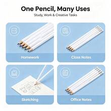 5pcs/15pcs/30pcs Simple White Round Pencil With Eraser, Pre-Sharpened, Suitable For Study, Office, And Practice - Sets - View 4