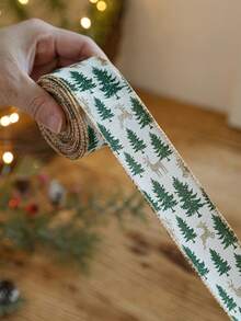 1pc Christmas Decoration Ribbon With Cedar Pattern Print, Bowknot Binding Ribbon, Christmas Decor Satin Ribbon, Holiday Colorful Ribbon - Multicolor - View 6