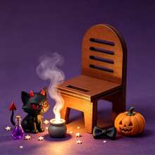 Halloween Gothic Demon Black Cat Scene Model Decoration Props, Dollhouse Halloween Set, Mini Halloween Scene Accessories, Wooden Small Chair Demon Black Cat Miniature Figurine Landscape Decoration, Miniature Scene Halloween Dark Decor, Vintage Wooden Chair Dark Demon Black Cat Halloween Theme Small Ornament, Halloween DIY Miniature Scene Accessories, Mini Small Chair Ornament Vintage Nostalgic Scene Photography Props Miniature Model, Mini Wooden Rocking Chair Ornament Desktop Decoration Casual Style Holiday Gift Ornament, Resin Double Seat Tree Bench Mini Decorative Ornament Handmade - Multicolor - View 8