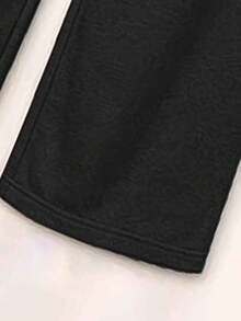 Women's Plus Size Straight Leg Casual Pants, Fashion Patchwork Contrast Color Double Waistband, Loose Fit Drawstring Knit Pants, Suitable For Streetwear - Black - View 6
