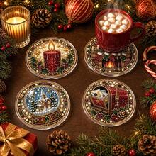 4/8pcs Autumn/Winter New DIY Colorful Pearl Rhinestone + Shiny Diamond Cup Coaster Set, Suitable For Beginners, Applicable For Home, Festival Decoration, DIY Handmade Kit, Perfect Gift Choice For Family And Friends - Rhinestone Coaster/QY214 - View 6