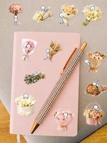 50Pcs PET Little Happiness In Bouquet Stickers, Fresh Bouquet Healing Style, Including Rose Bouquets, Carnations, Tulips, Sunflowers, Small Flower Baskets, Gift Boxes, Bows, Hearts, Flower Elements, For Tablet, Notebook, Storage Box, DIY Craft Decor - Multicolor - View 8