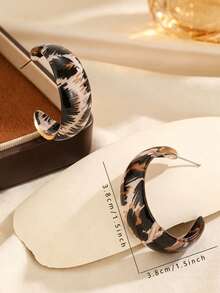 1 Pair Fashionable Vintage Exquisite Asymmetrical Leopard Print C-Shaped Wide Geometric Hoop Earrings, Minimalist High-End Versatile Ear Jewelry For Women's Daily Wear - Earrings - View 3