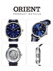 Oriental Men's Symphony III Automatic Mechanical Watch, Blue Sun Pattern Dial, Silver Scale And Hands, Blue Leather Strap, RA-AC0F06L10B - Silver - View 5