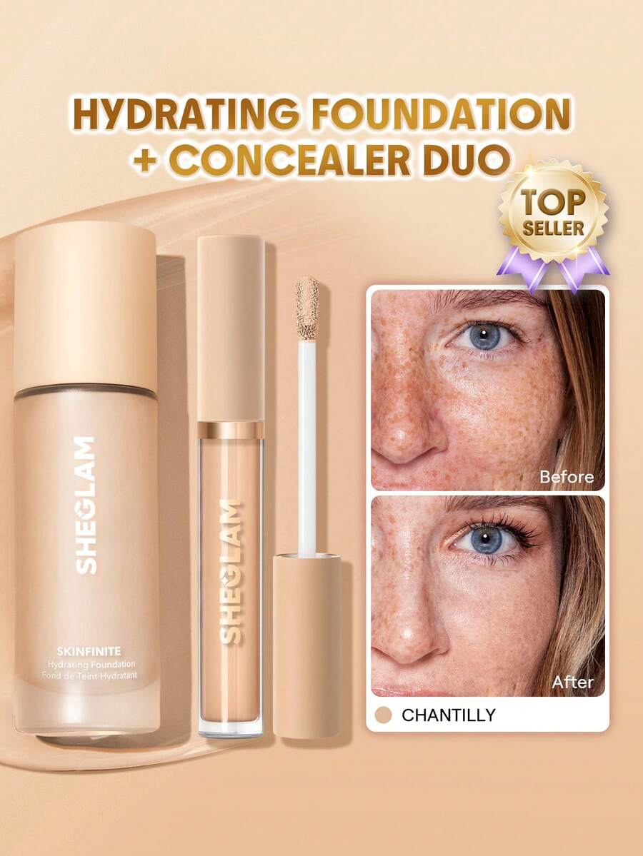 SHEGLAM [2Pcs] Skinfinite Hydrating Foundation & Like Magic Hydrating Concealer Bundle Set - Chantilly - View 1
