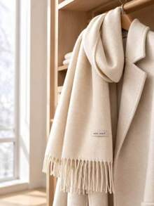 Autumn/Winter Korean Style Solid Color Tassel Women's Scarf, High-End Warm Knitted Neck Warmer - Beige - View 3