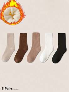 5 Pairs Highly Attractive Solid Color Men's Winter Mid-Calf Thickened Thermal Lined Terry Towel Warm Socks - Multicolor - View 5