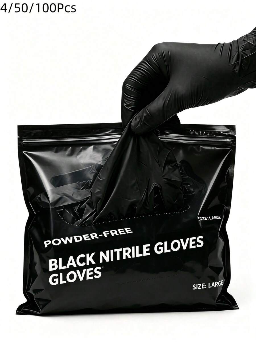 4/50/100PCS Black Disposable Gloves, High-Quality Nitrile Gloves, Suitable For Kitchen, Cleaning, Beauty, DIY, Pet Care And Car Repair, Multi-Purpose Cleaning Gloves, Powder-Free Design, Suitable For Home Cleaning (No Box)