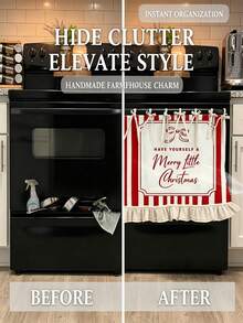 1pc 2D Red And White Striped Ruffle Multi-Functional Decorative Curtain, Suitable For Kitchen Skirt, Oven Cover, Washing Machine, Dishwasher, Bathroom Window Decoration And Kitchen, Halloween Kitchen Apron - Multicolor - View 10