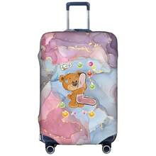 Marble Gradient Background Cute Teddy Bear Letter Luggage Suitcase Cover, Elastic Stretch Luggage Protector Sleeve, Scratch-Resistant Dust-Proof Reusable Travel Accessory - Multicolor - View 32