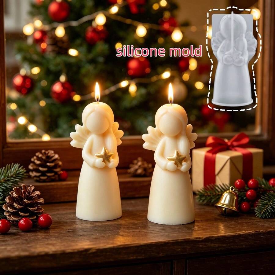 1pc Little Angel Holding Star Aromatherapy Candle Mold, Christmas Atmosphere Decoration Silicone Mold, Suitable For Plaster, Resin, Candle Making, Handmade Crafts, Gift Making, Reusable - Silicone Mold - View 1