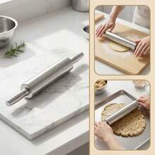 [Thickened Stainless Steel Rolling Pin]Non-Slip Handle Professional Dough Roller - Heavy Duty Durable Manual Dough Press | Suitable For Pizza, Cookies, Pastries, Pasta | Easy To Clean, Rust-Proof Home Baking Tool, Christmas, Halloween Gift - View 6