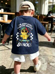 Baby Boy Street Style T-Shirt, Soft Loose Short Sleeve Top - Navy Blue - View 1
