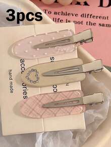 3/6/12Pcs Plaid Heart Rhinestone Hair Clips, Cute No-Crease Bangs Side Hair Clips, Sweet Women's Daily Hairstyle Decoration Hair Accessories Set (No Card) - Multicolor - View 12
