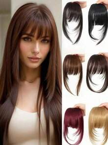 1pc Clip-In Bangs Hairpiece, Thin Tulle Fringe With Sideburns, Lightweight Realistic Straight Bangs With Invisible Hairline, Synthetic Fiber Natural Style Fake Bangs Hair Accessory, Suitable For Women And Girls Daily Wear - Multicolor - View 1