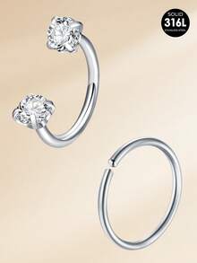 TOKRING 2pcs Horseshoe Nose Rings Studs 20G Double Gem Nose Piercing,Nose Ring Hoop Tragus Cartilage Earrings Hoops Helix Rook Lip Piercing Jewelry - Horseshoe Nose Ring - View 8