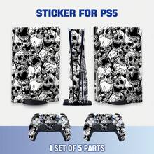 Disc Edition Sticker Set, Black & White Skull Pattern Waterproof Scratch-Resistant Self-Adhesive Vinyl Game Console Skin, Removable No Residue, Includes Full Console + 2 Controller Decorative Films - View 12
