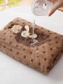 1pc/2pcs Approx. 14*29in/28*55in Pink Leopard Print Towel, Cute Embroidered Rabbit Pattern Coral Fleece Bath Towel + Face Towel, Ultra Soft High Absorbency Quick Dry Thick Non-Shedding Towel, Suitable For Bathroom, Home, Travel - Brown - View 8