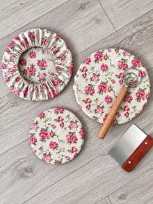 3/6pcs Elastic Bowl Cover Set, Rose Floral Fabric Food Covers, Suitable For Bowls, Containers, Bread Dough, Baking And Kitchen Food Storage - Multicolor - View 6