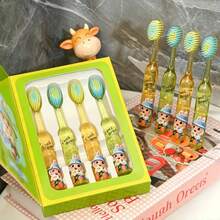 4pcs/Box Cartoon Character Shaped Soft Bristle Children's Toothbrush, Baby Tooth Care, Home Brushing, Highly Attractive Crystal Handle, Baby Gift - Multicolor - View 4