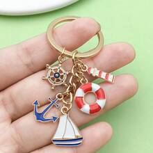 Cross-Border Hot-Selling Oil Drop Sailboat Lighthouse Lifebuoy Ship Wheel Anchor Keychain Pendant Creative Car Key Decoration Accessory - Multicolor - View 5