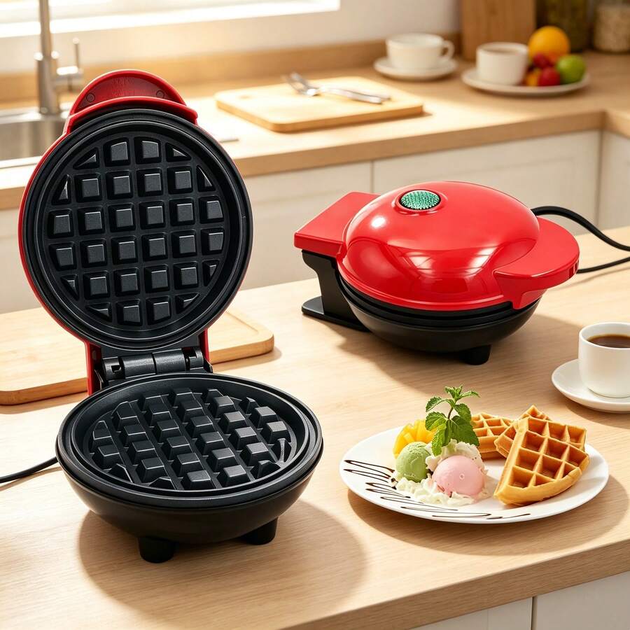Mini Máquina Para Hacer Gofres, Máquina Para Waffles De 4 Pulgadas Con Diseño Compacto, Fácil De Limpiar, Superficie Antiadherente, Perfecta Para Desayuno, Postre