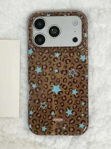 Autumn Winter Vintage Leopard Print Cute Stars Pattern Phone Case Compatible With IPhone 18 Pro Max 18 Pro 17 Pro Max 17 Pro 17 16 Pro Max 16 Pro 16 15 Pro Max 15 Pro 14 Pro Max 14 Pro 13 Luxury Bling Laser Aurora Texture Protective Back Cover - Brown - View 4