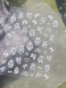 1Sheet Self-Adhesive Xmas Nail Decals, 3D Embossed Red Green Polka Dot Bow Snowflake With Star Details, Chic Nail Stickers For Winter Season Manicure - Multicolor - View 2