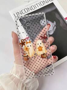 1pc Transparent TPU Anti-Drop Painted Polka Dot Ghost & Bow Pattern Phone Case Compatible With Samsung Galaxy S23 Ultra/A14/A24 Android Phones Note 12 Pro/Pixel 8/8 Pro/9 Pro XL Android Phones - Multicolor - View 3