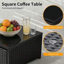 AYAYM Garden Furniture Set With Cushions, Convertible L‑Shaped Outdoor Rattan Sofa Set With Storage Box & Glass Coffee Table For Patio Conservatory Garden, Black & White - 3‑seater Sofa With Storage Coffee Table & 2 Storage - View 3