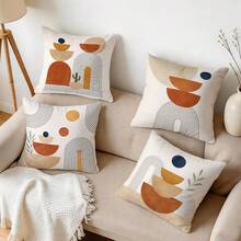 4pcs Bohemian Abstract Geometric Throw Pillow Covers, Minimalist Leaf & Cactus Print Pattern, Single-Sided Printed Pillow/Cushion Covers, Multi-Scene Decorative Pillow Covers Suitable For Living Room, Sofa, Bedroom, Pillow Inserts Not Included - Multicolor - View 10