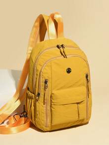 Lightweight Crinkle Nylon Backpack, Multi-Pocket Zipper Casual Daypack, Water Resistant Soft Rucksack For Daily Travel Shopping School - Multicolor - View 1