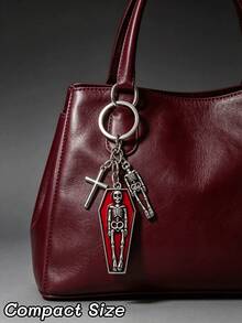 1pc New Alloy Enamel Halloween Skeleton Keychains, Gothic Coffin Cross Skull Charm, Silver Key Rings Chain, Car Bag Pendant, Halloween Party Gift - Multicolor - View 3