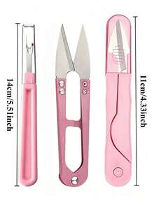 4Pcs Cute Pink Sewing Kit Including Seam Rippers And Thread Cutters, Sharp Embroidery Thread Snips For Cross Stitch & Fabric Craft, Small Portable Scissors For Needlework, Cross Stitch & DIY Fabric Crafts - Pink 4PCS - View 6