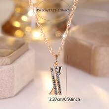 Vanel 1pc Fashion Gold Minimalist Necklace, Shiny Geometric Bar Design, Dual-Color Zirconia, Suitable For Daily Wear - Golden Yellow-multicolor - View 2